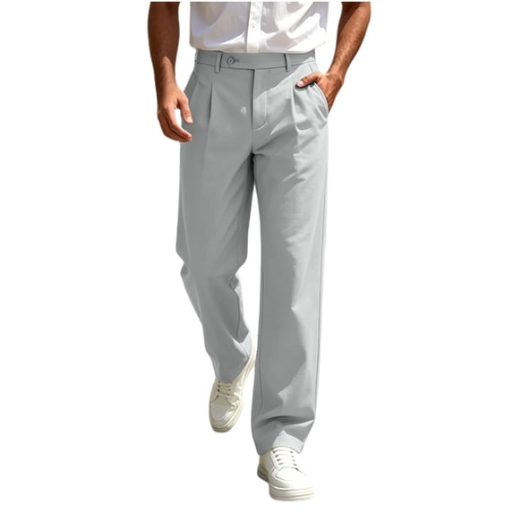 Enjoytime Men Work Pants Solid Color Stretch Straight Leg Pants Business Casual Dress Trousers with Pockets
