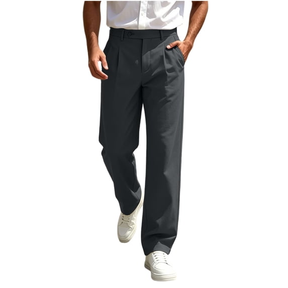 Enjoytime Men Work Pants Solid Color Stretch Straight Leg Pants Business Casual Dress Trousers with Pockets