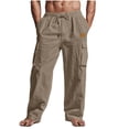 thumbnail image 1 of Enjoytime Men's Cargo Pants Casual Elastic Waist Linen Trousers with Multi Pockets Drawstring Loose Work Pants, 1 of 6