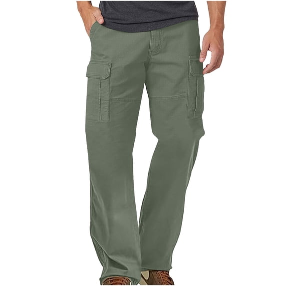 Enjoytime Men's Cargo Pants Solid Color Drawstring Elastic Waist Straight Leg Trousers Casual Lightweight Outdoor Work Plus Size Pants Green L