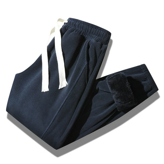 Enjoytime Men's Casual Pants Solid Colo Elastic Waist Drawstring Casual Trousers Fall Winter Warm Comfy Plus Size Pants Blue M