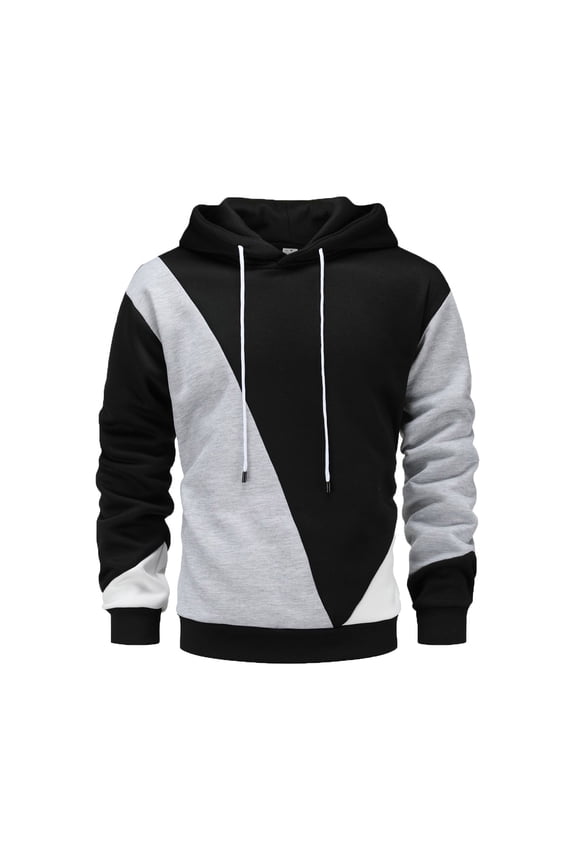 Men's Fashion Hoodies & Sweatshirts Fashion Patchwork Drawstring Long Sleeve Tops Casual Fall Winter Pullover Sweatshirt Black S