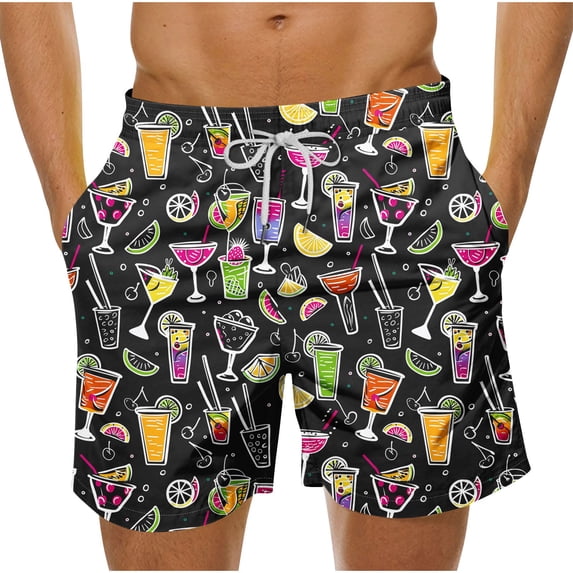 Enjoytime Men's Hawaiian Shorts Print Elastic Waist Drawstring Shorts Summer Beach Vacation Swim Trunks