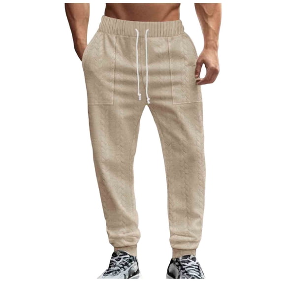 Enjoytime Men's Pants Solid Color Casual Plus Size Work Pants Drawstring Elastic Waist Fashion Trousers for Men with Pockets Khaki XXL