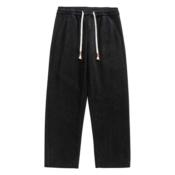 Enjoytime Men's Pants Solid Color Elastic Waist Comfy Trousers with Drawstring Corduroy Warm Fall Winter Plus Size Pants Black XXXL
