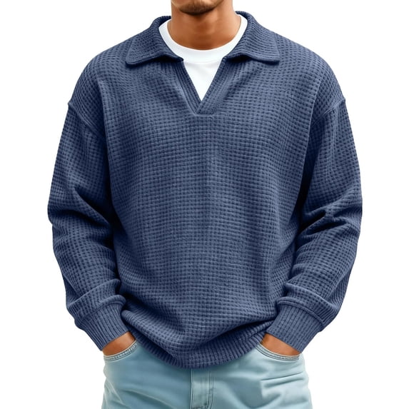 Enjoytime Men's Shirts Collared Knitted Long Sleeve Tops Fall Winter Solid Color Loose Business Casual Shirt