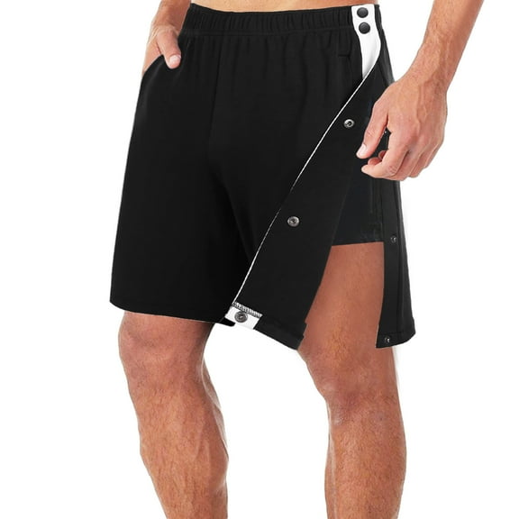 Enjoytime Men's Shorts Casual Patchwork Elastic Waist Side Buckle Straight Plus Size Shorts for Active Athletic Black M