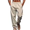 thumbnail image 1 of Enjoytime Men's Sweatpants Solid Color Elastic Waist Straight Plus Size Pants Drawstring Workout Fall Winter Joggers for Men Khaki L, 1 of 8