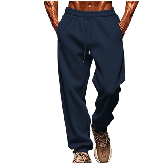 Enjoytime Men's Sweatpants Solid Color Elastic Waist Straight Plus Size Pants Drawstring Workout Fall Winter Joggers for Men Navy XXXL