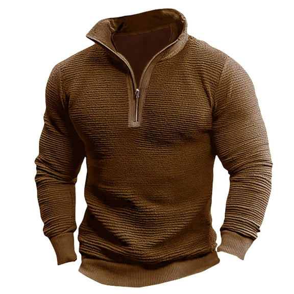 Enjoytime Men's Sweatshirts Long Sleeve Stand Up Collar Quarter Zip Sweatshirt Solid Color Casual Pullover Tops Warm Fall Clothes Brown XXL