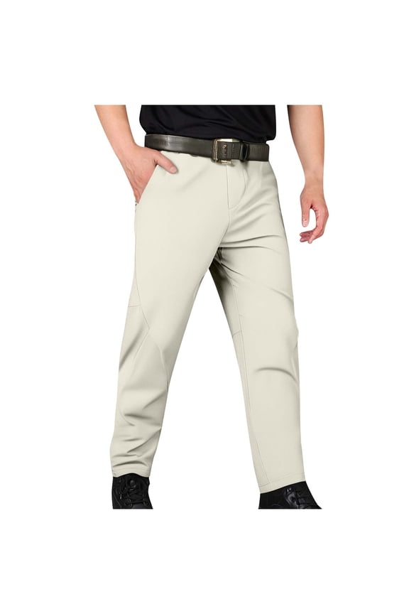 Men's Work Pants Solid Color Straight Plus Size Pants Elasticity Breathable Lightweight Outdoor Trousers Khaki L