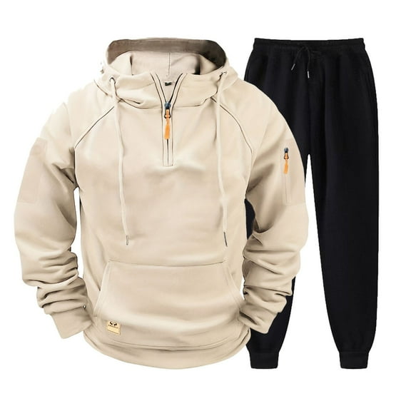 Enjoytime Mens 2 Piece Winter Outfit Solid Color Long Sleeve Hoodie Casual Pants Plus Size Sets Fall Warm Casual Lounge Set