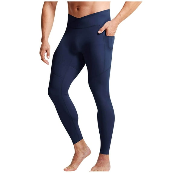 Enjoytime Mens Athletic Pants Solid Color High Waist Tight Yoga Trousers Casual Warm Leggings Workout Running Plus Size Pants Dark Blue L