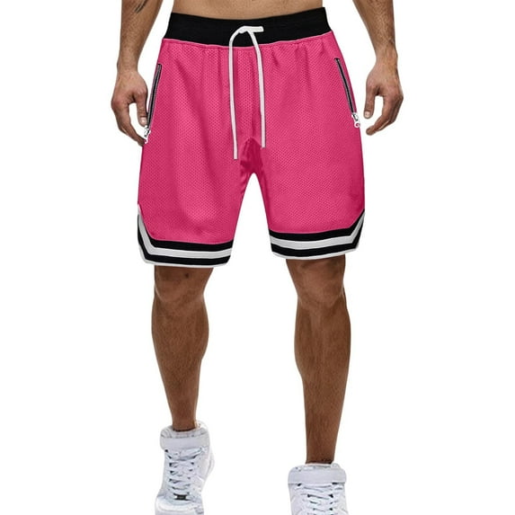 Enjoytime Mens Athletic Shorts Patchwork Elastic Waist Drawstring Breathable Gym Workout Running Plus Size Shorts with Pockets Hot Pink XXXL
