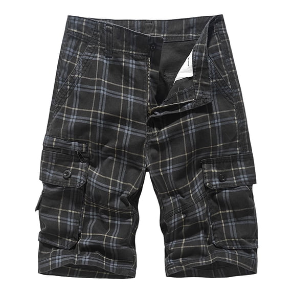 Enjoytime Mens Cargo Shorts Casual Loose Printed Cotton Plus Size Shorts with Elastic Waist and Zipper Pockets Black XL