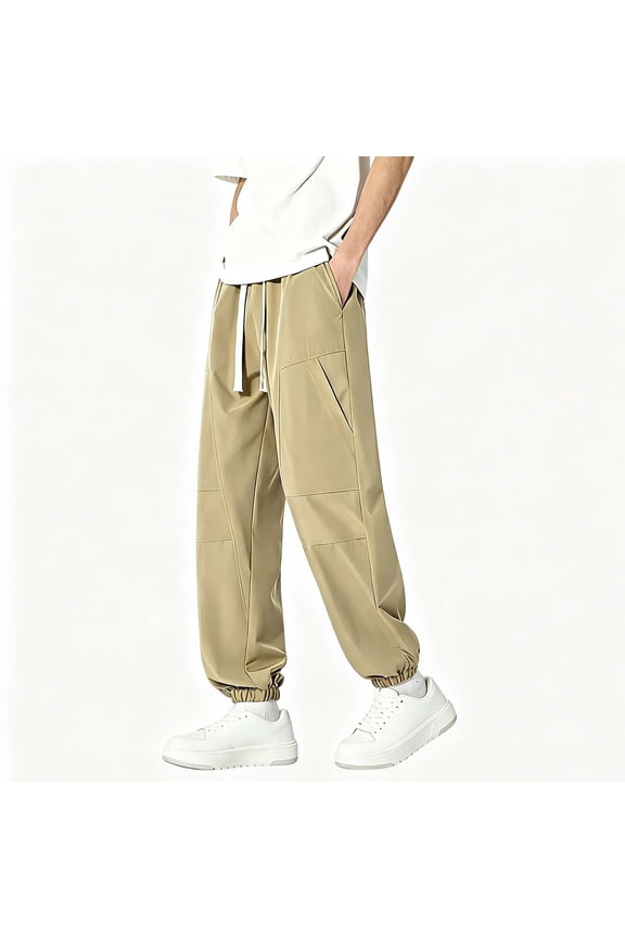 Mens Casual Pants Elastic Waist Drawstring Baggy Sweatpants Lightweight Lounge Casual Trousers with Pockets