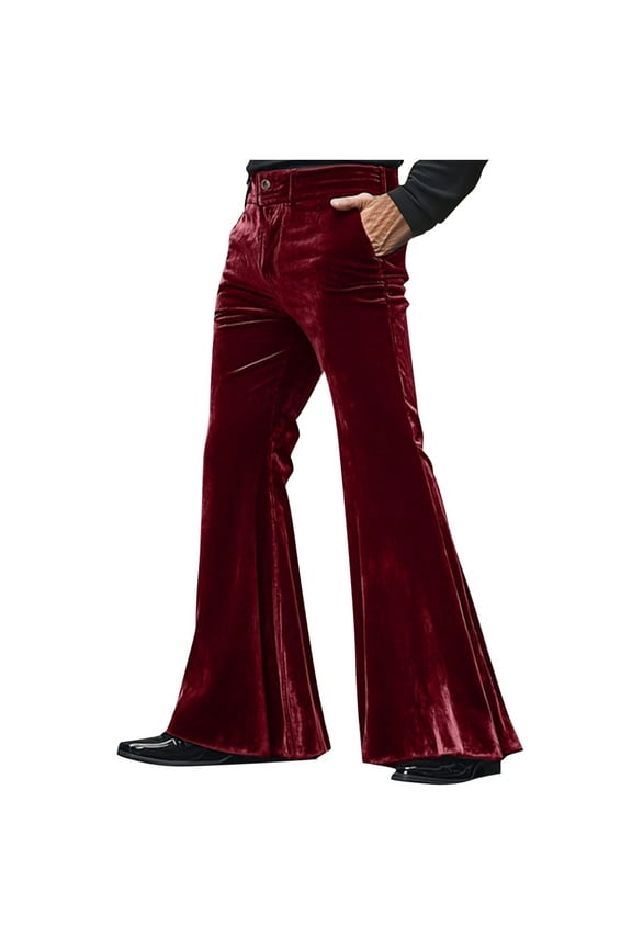 Mens Casual Pants Fashion Solid Color Loose Flare-Leg Trousers Business Loose Dress Work Pants with Pockets Wine L
