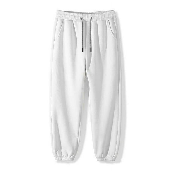 Enjoytime Mens Casual Pants Solid Color Elastic Waist Full Length Plus Size Pants Loose Workout Athletic Trouser with Pockets White XXXL