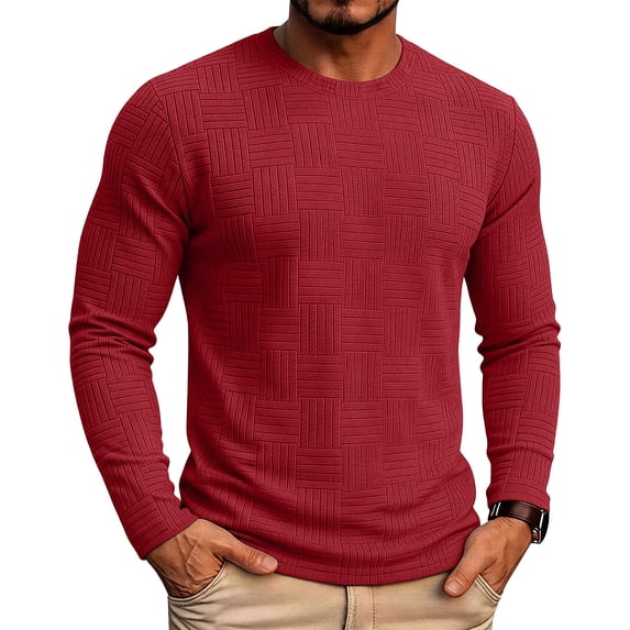 Enjoytime Mens Casual Shirts Crew Neck Long Sleeve Pullover Basic Tops Fall Soft Slim Fitted Textured Lightweight Tee Shirt