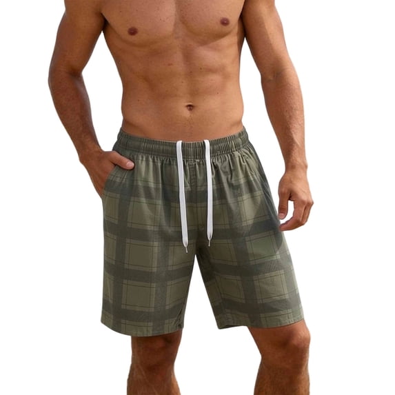 Enjoytime Mens Casual Shorts Plaid Elastic Waist Drawstring Stretch Summer Work Shorts with Pockets