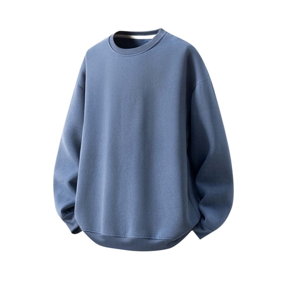 Enjoytime Mens Crewneck Sweatshirt Patchwork Long Sleeve Pullover Tops Casual Loose Fall Winter Warm Plus Size Clothes Blue L