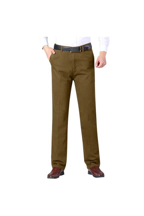Mens Dress Pants Solid Color Straight Plus Size Work Pants Business Casual Trousers for Men with Pockets Khaki M