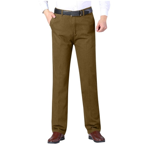 Enjoytime Mens Dress Pants Solid Color Straight Plus Size Work Pants Business Casual Trousers for Men with Pockets Khaki S