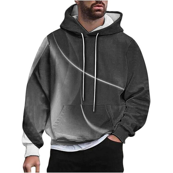 Enjoytime Mens Hoodie Gradient Long Sleeve Casual Pullover Sweatshirt Fall Winter Warm Fashion Loose Plus Size Tops with Pockets Gray L