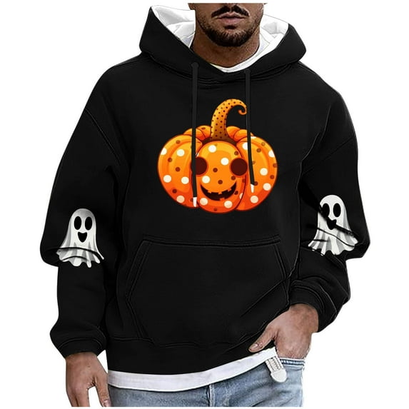 Enjoytime Mens Hoodie Halloween Fashion Long Sleeve Drawstring Oversized Sweatshirt Fashion Printed Casual Pullover Hoodies with Pockets Black XXL