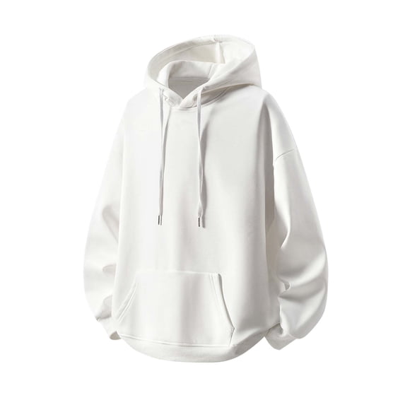 Enjoytime Mens Hoodie Long Sleeve Drawstring Oversized Sweatshirt Solid Color Casual Loose Fall Winter Warm Pullover Hoodies White XL