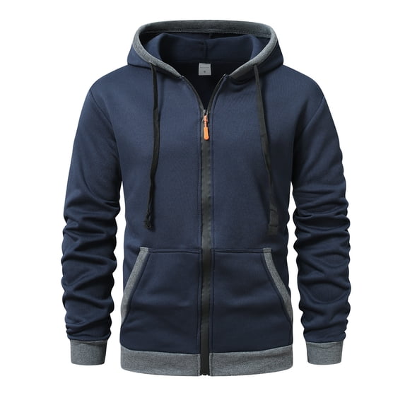 Enjoytime Mens Hoodies Solid Color Long Sleeve Loose Oversized Sweatshirt Casual Basic Zip Up Hoodie with Pockets Navy L