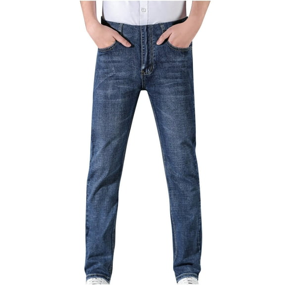 Enjoytime Mens Jeans Solid Color Cotton Straight Leg Plus Size Pants Casual Trend Trousers with Pockets Blue XXXXL