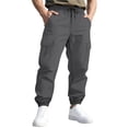 thumbnail image 1 of Enjoytime Mens Joggers Solid Color Elastic Waist Straight Leg Trousers Outdoor Workout Cargo Pants Plus Size Fashion Sweatpants with Multi Pocket Dark Gray XL, 1 of 7