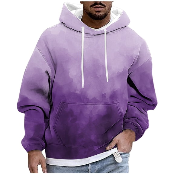 Enjoytime Mens Lightweight Hoodie Long Sleeve Drawstring Casual Pullover Tops Fashion Gradient Loose Sweatshirts Fall Winter Plus Size Clothes Purple L
