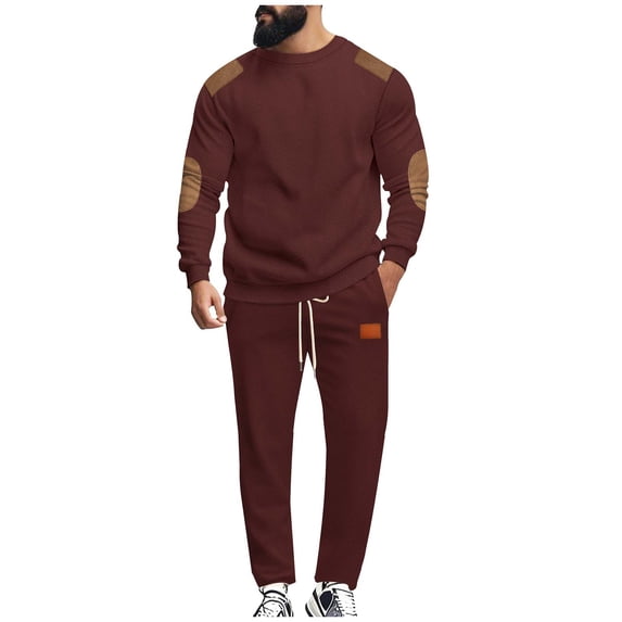 Enjoytime Mens Outfits 2 Piece Casual Crewneck Long Sleeve Sweatshirt Drawstring Long Pants Plus Size Sets Fashion Patchwork Jogging Sweatsuits for Men
