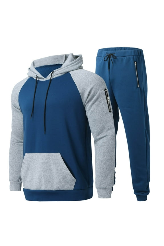Mens Outfits Patchwork Long Sleeve Zip Up Hoodie Drawstring Sweatpants Plus Size 2 Piece Sets Casual Active Jogging Tracksuit