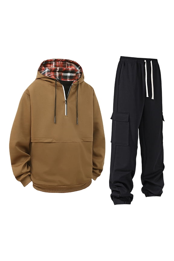 Mens Outfits Solid Color Long Sleeve Zip Up Hoodie Drawstring Pants Plus Size Two Piece Set Casual Athletic Jogging Matching Sets