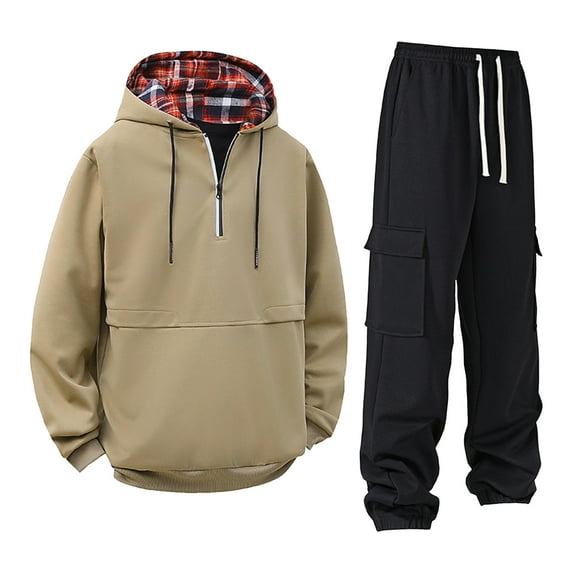 Enjoytime Mens Outfits Solid Color Long Sleeve Zip Up Hoodie Drawstring Pants Plus Size Two Piece Set Casual Athletic Jogging Matching Sets