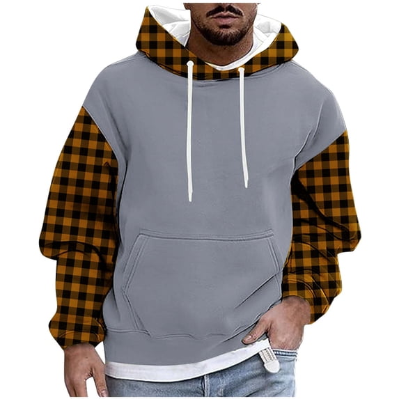 Enjoytime Mens Oversized Sweatshirt Patchwork Long Sleeve Drawstring Pullover Hoodies Fall Winter Warm Casual Oversized Hoodie with Pockets Yellow XL
