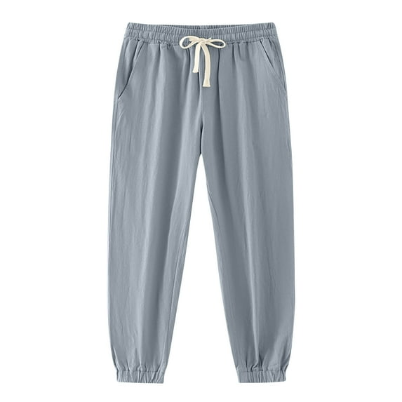 Enjoytime Mens Pants Casual Solid Color Drawstring Elastic Waist Tapered Trousers Lightweight Vacation Fall Winter Pants for Men Gray XL