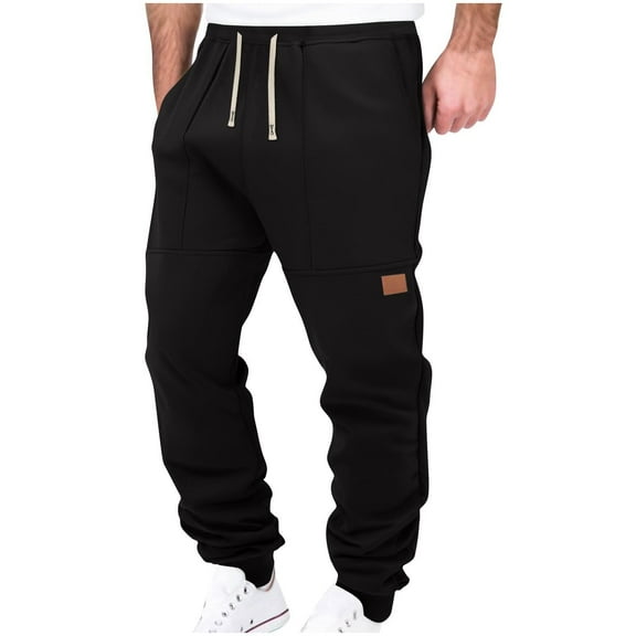 Enjoytime Mens Pants Casual Solid Color Elastic Waist Baggy Sweatpants Drawstring Athletic Workout Cargo Pants for Men Black L