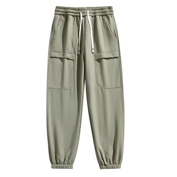 Enjoytime Mens Pants Solid Color Drawstring Elastic Waist Casual Comfy Trousers Waterproof Flannel Warm Fall Winter Plus Size Pants Army Green XXXL