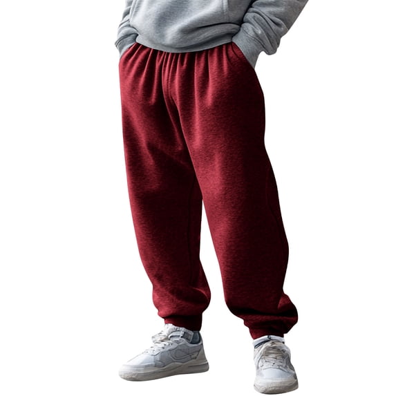 Enjoytime Mens Pants Solid Color Elastic Waist Drawstring Comfy Trousers Running Workout Stretchy Casual Pants with Pocket Wine L