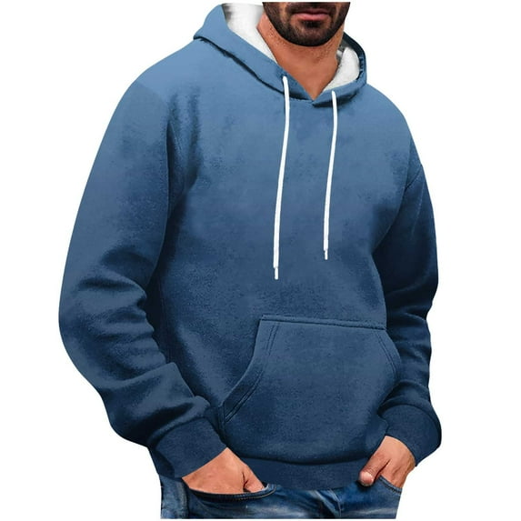 Enjoytime Mens Pullover Hoodies Lightweight Long Sleeve Drawstring Casual Sweatshirt Solid Color Loose Plus Size Tops with Pockets Blue M