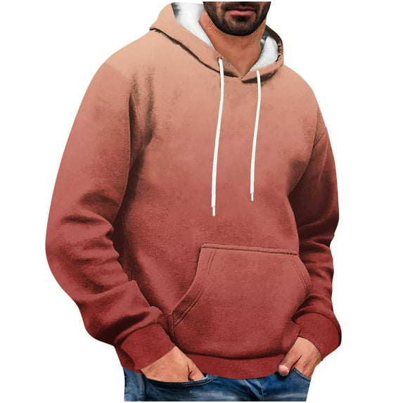 Enjoytime Mens Pullover Hoodies Lightweight Long Sleeve Drawstring Casual Sweatshirt Solid Color Loose Plus Size Tops with Pockets Pink XL