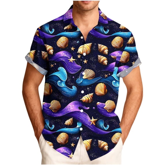 Enjoytime Mens Shirts Casual Printed Turndown Collar Short Sleeve Button Down Shirts Summer Wedding Beach Vacation Shirt