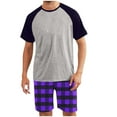 thumbnail image 1 of Enjoytime Mens Short Sets 2 Piece Patchwork Crewneck Tops and Plaid Shorts Plus Size Outfits Comfy Casual Loose Loungewear, 1 of 3
