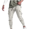 thumbnail image 1 of Enjoytime Mens Stretch Pants Solid Color Elastic Tight Fitting Breathable Pants Drawstring Cotton Trousers for Men with Pockets White M, 1 of 3