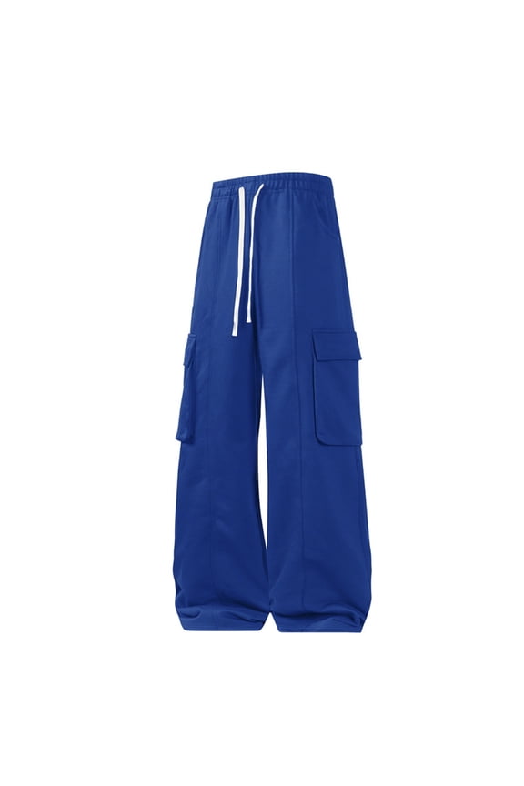 Mens Sweatpants Solid Color Drawstring Elastic Waist Casual Trousers Running Workout Loose Cargo Pants Navy XXL