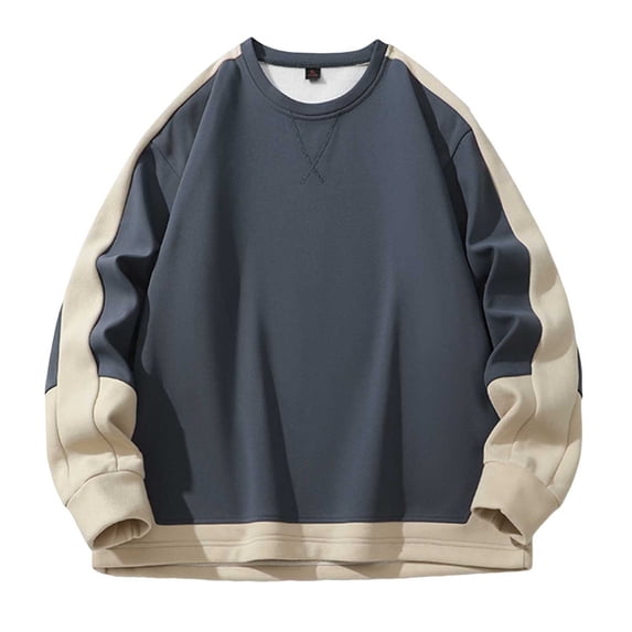 Enjoytime Mens Sweatshirt Patchwork Crewneck Long Sleeve Plus Size Clothes Casual Fall Winter Warm Pullover Tops Blue XXXXL